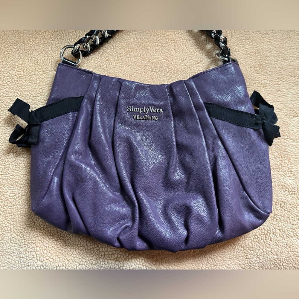 NWT Simply Vera Vera Wang Purple Ruched Leather Shoulder Bag purse